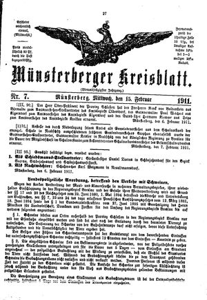 Münsterberger Kreisblatt on Feb 15, 1911