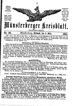 Münsterberger Kreisblatt vom 08.03.1911