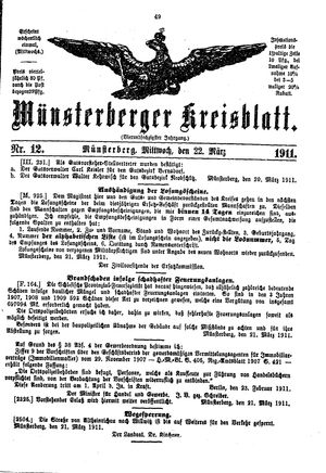 Münsterberger Kreisblatt on Mar 22, 1911