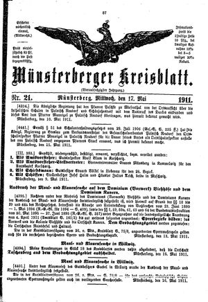 Münsterberger Kreisblatt vom 17.05.1911