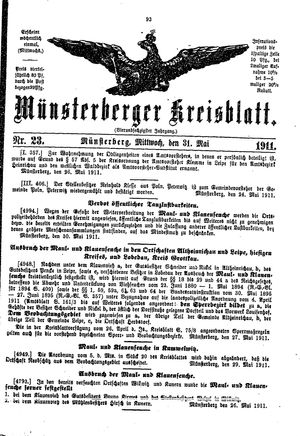 Münsterberger Kreisblatt vom 31.05.1911