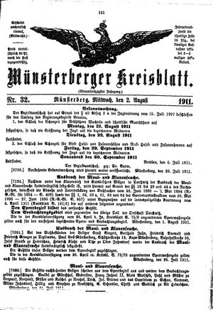 Münsterberger Kreisblatt vom 02.08.1911