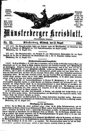 Münsterberger Kreisblatt vom 23.08.1911
