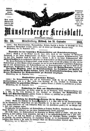 Münsterberger Kreisblatt vom 20.09.1911