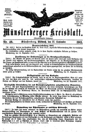 Münsterberger Kreisblatt vom 27.09.1911