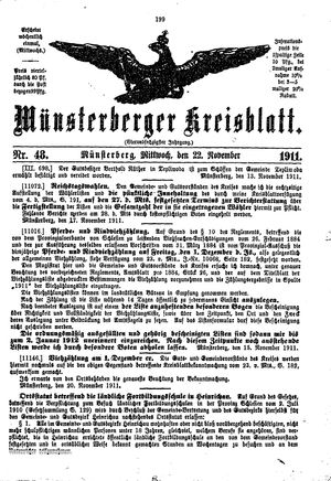 Münsterberger Kreisblatt on Nov 22, 1911