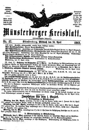 Münsterberger Kreisblatt vom 24.04.1912