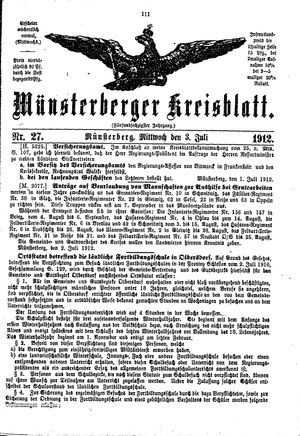 Münsterberger Kreisblatt on Jul 3, 1912