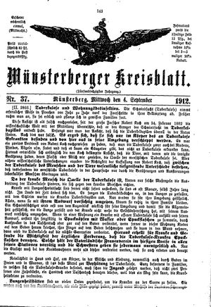 Münsterberger Kreisblatt on Sep 4, 1912