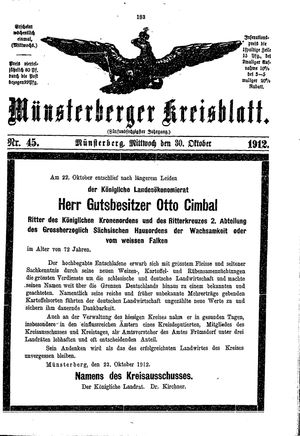 Münsterberger Kreisblatt on Oct 30, 1912