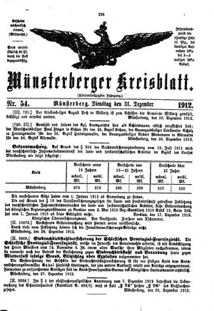 Münsterberger Kreisblatt vom 31.12.1912