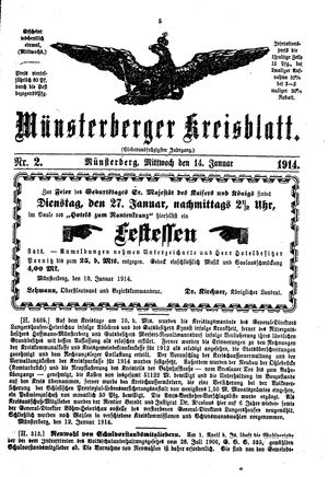 Münsterberger Kreisblatt on Jan 14, 1914