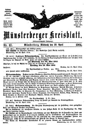 Münsterberger Kreisblatt vom 29.04.1914