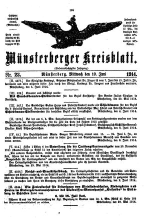 Münsterberger Kreisblatt vom 10.06.1914