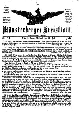 Münsterberger Kreisblatt vom 15.07.1914