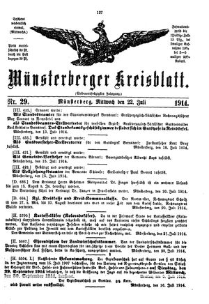 Münsterberger Kreisblatt vom 22.07.1914