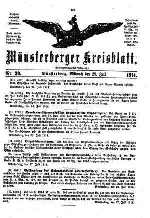 Münsterberger Kreisblatt vom 29.07.1914