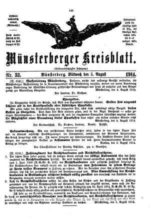 Münsterberger Kreisblatt vom 05.08.1914