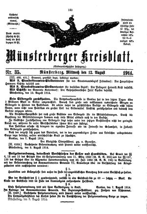 Münsterberger Kreisblatt on Aug 12, 1914