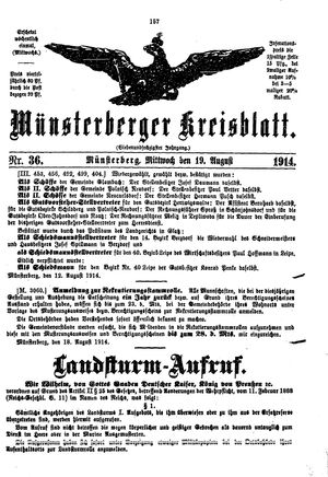 Münsterberger Kreisblatt vom 19.08.1914