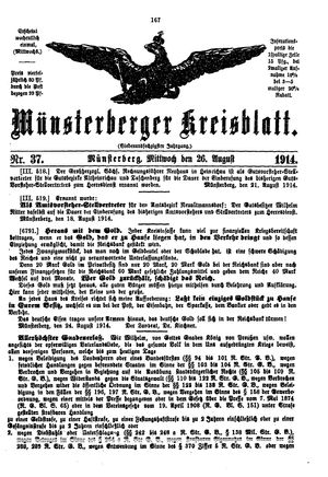 Münsterberger Kreisblatt vom 26.08.1914