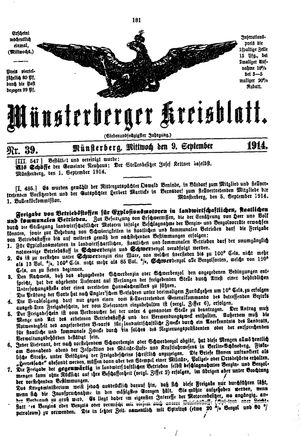 Münsterberger Kreisblatt vom 09.09.1914