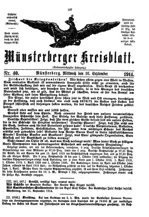 Münsterberger Kreisblatt vom 16.09.1914