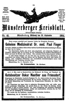 Münsterberger Kreisblatt vom 23.09.1914