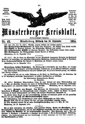 Münsterberger Kreisblatt vom 30.09.1914