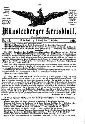 Münsterberger Kreisblatt vom 07.10.1914
