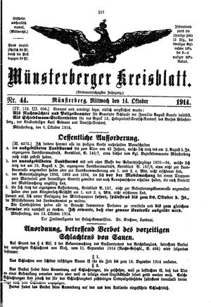 Münsterberger Kreisblatt vom 14.10.1914