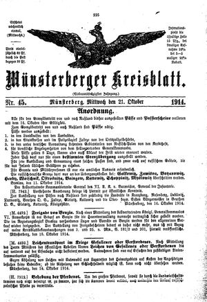 Münsterberger Kreisblatt vom 21.10.1914