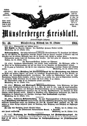 Münsterberger Kreisblatt vom 28.10.1914