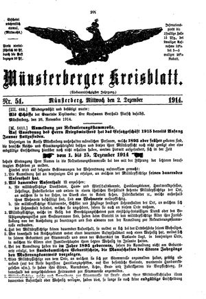 Münsterberger Kreisblatt vom 02.12.1914