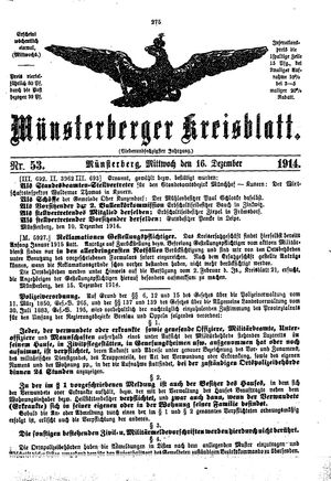 Münsterberger Kreisblatt vom 16.12.1914