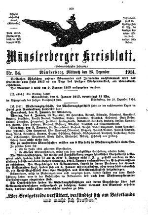 Münsterberger Kreisblatt vom 23.12.1914
