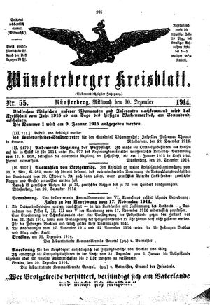 Münsterberger Kreisblatt vom 30.12.1914