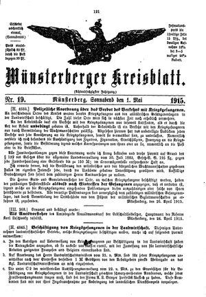 Münsterberger Kreisblatt on May 1, 1915
