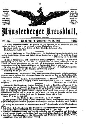 Münsterberger Kreisblatt vom 31.07.1915