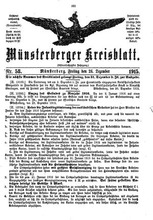 Münsterberger Kreisblatt vom 24.12.1915