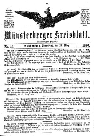 Münsterberger Kreisblatt on Mar 20, 1920