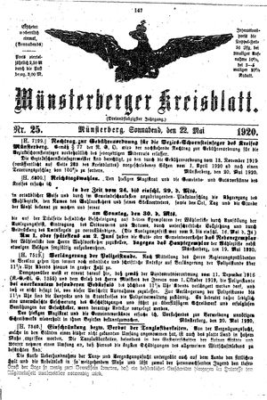 Münsterberger Kreisblatt vom 22.05.1920