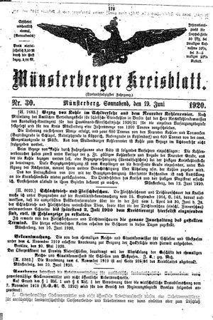 Münsterberger Kreisblatt vom 19.06.1920