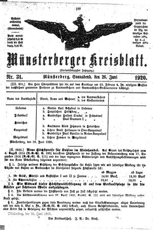 Münsterberger Kreisblatt vom 26.06.1920