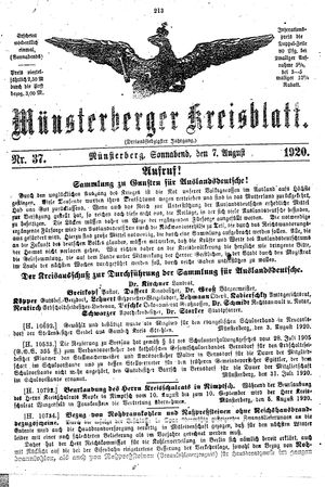 Münsterberger Kreisblatt vom 07.08.1920