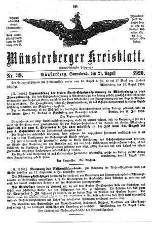 Münsterberger Kreisblatt vom 21.08.1920