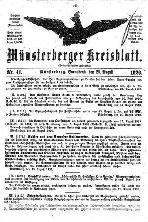 Münsterberger Kreisblatt vom 28.08.1920