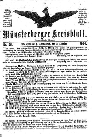 Münsterberger Kreisblatt vom 02.10.1920