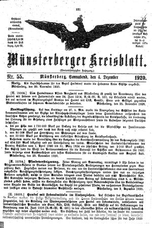 Münsterberger Kreisblatt vom 04.12.1920
