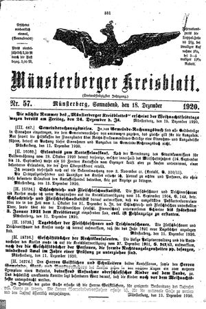 Münsterberger Kreisblatt vom 18.12.1920